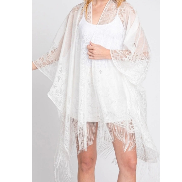 Bay Breeze White Lace Kimono - Picture 2 of 3